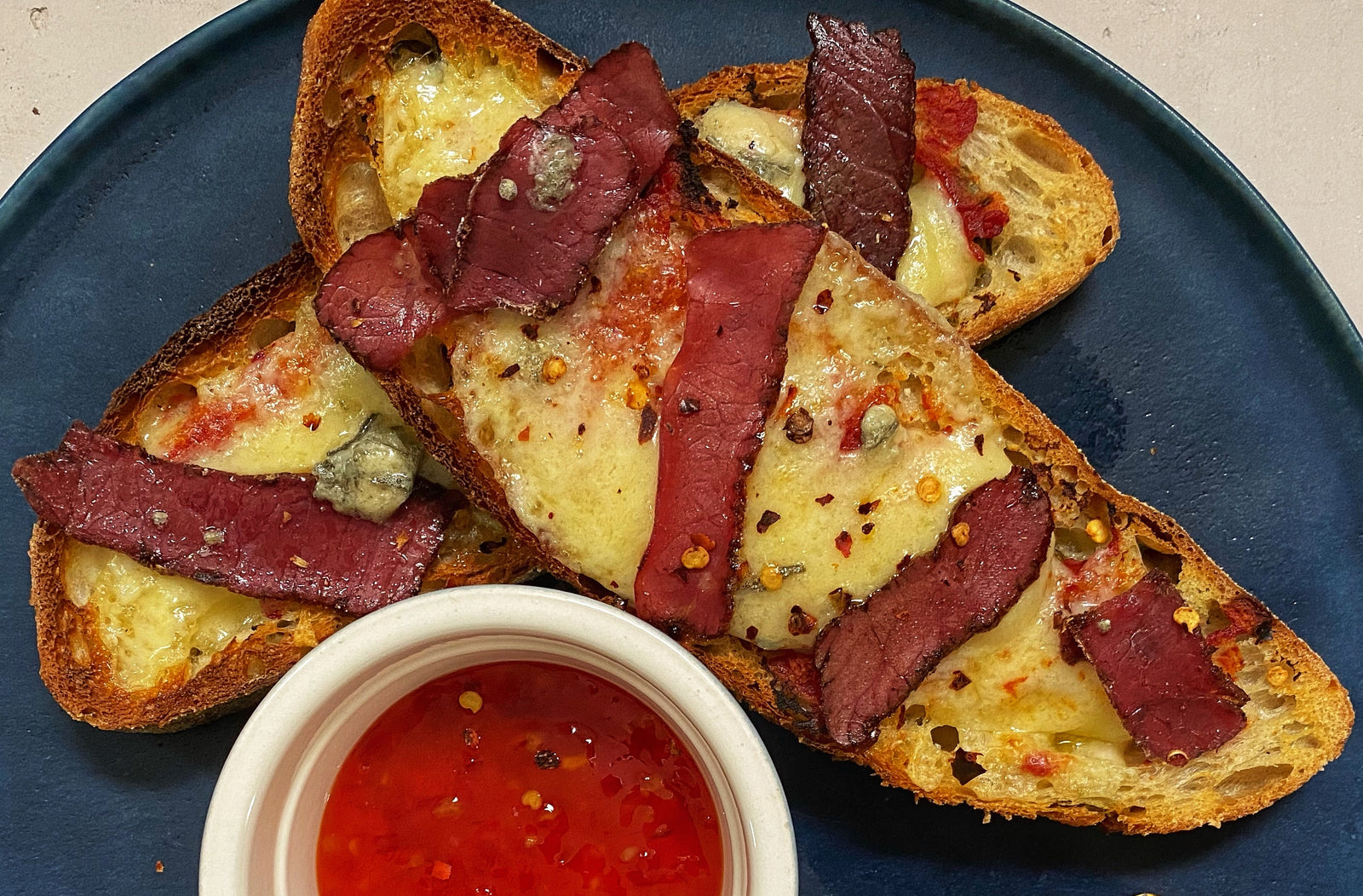 Biltong and Blue Cheese Sourdough Pizza Slices