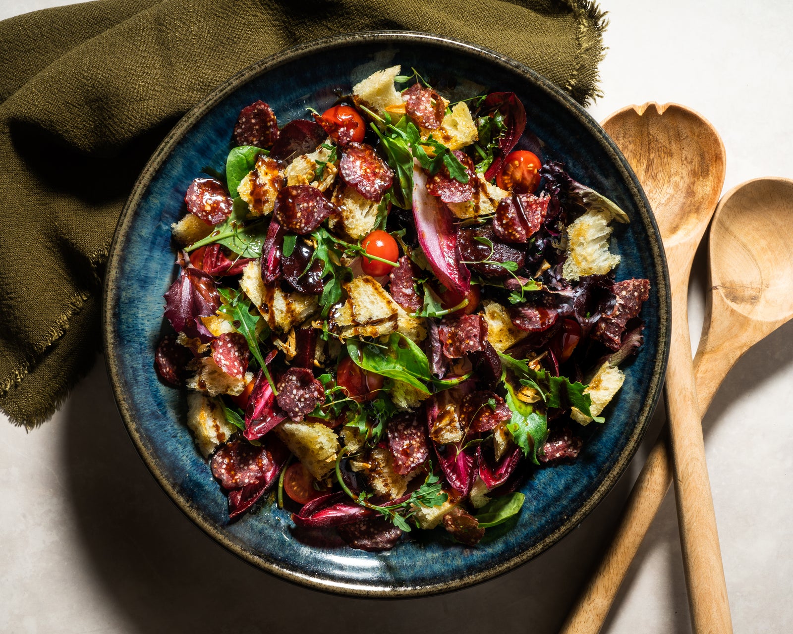 Panzanella with Salami Slices