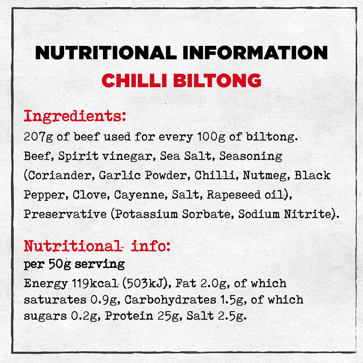 10 x 25g Biltong Chilli